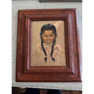 Vintage Framed Native American Girl Portrait Original Pastel Dorothy Oxborough